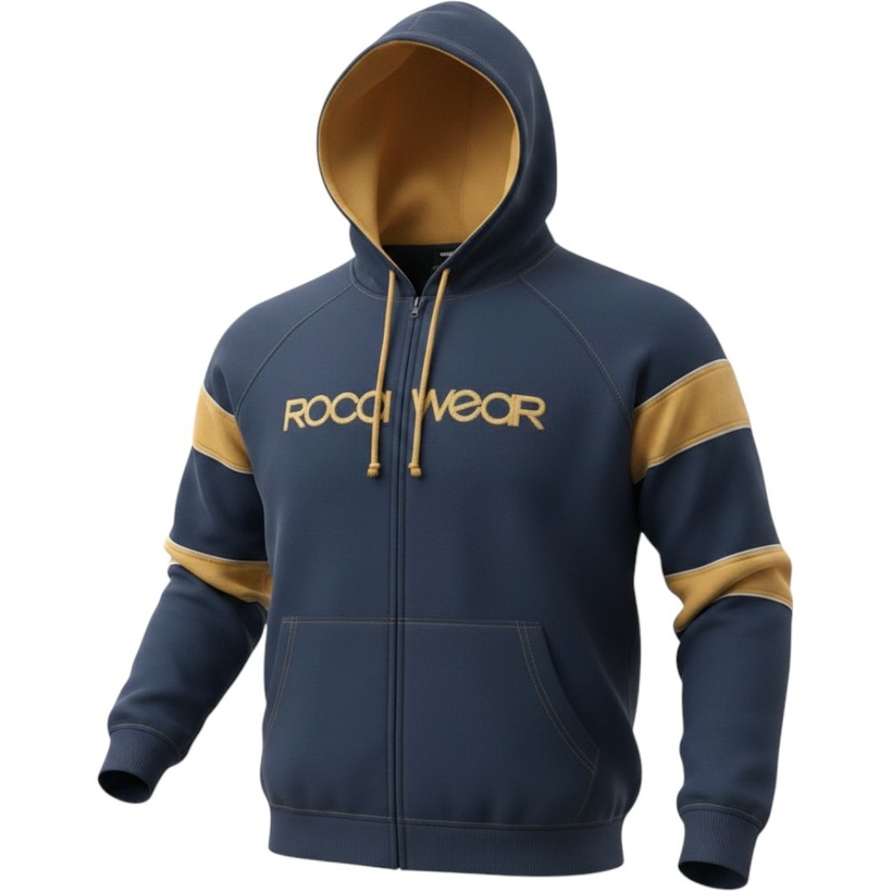 Rocawear XXL Navy Blue Full Zip Hoodie Y2K Hip Hop Skater Embroidered Logo